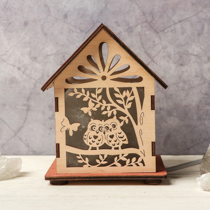 Светильник соляной "Домик с совушками" цельный кристалл