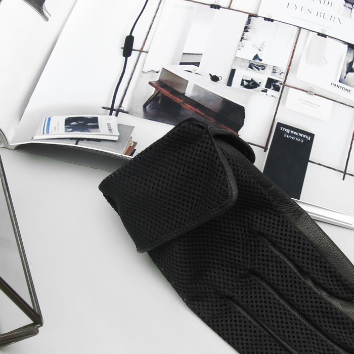 Перчатки женские, комбинированные, размер 16, кожа козы, без подклада, цвет чёрный