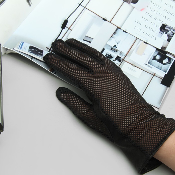 Перчатки женские, комбинированные, размер 16, кожа козы, без подклада, цвет чёрный