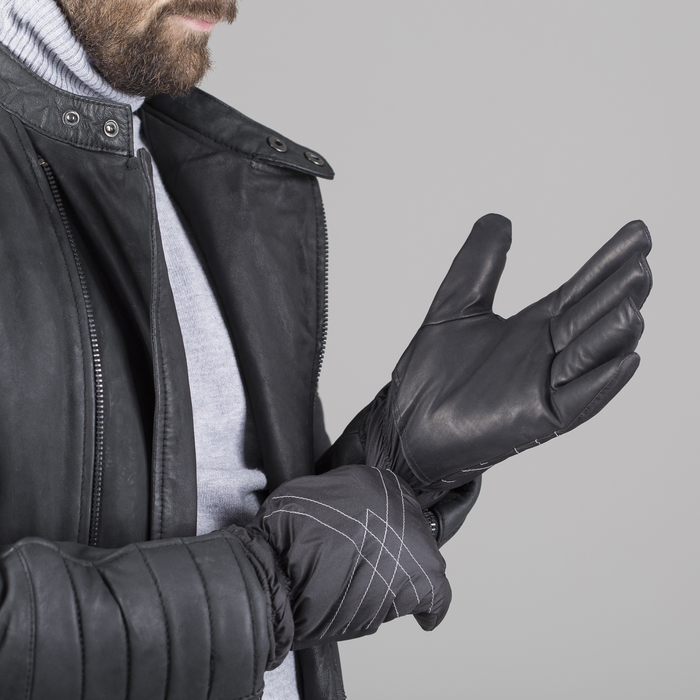 Перчатки мужские, комбинированные, размер 19, свиной хром, подклад искусственный мех, цвет чёрный