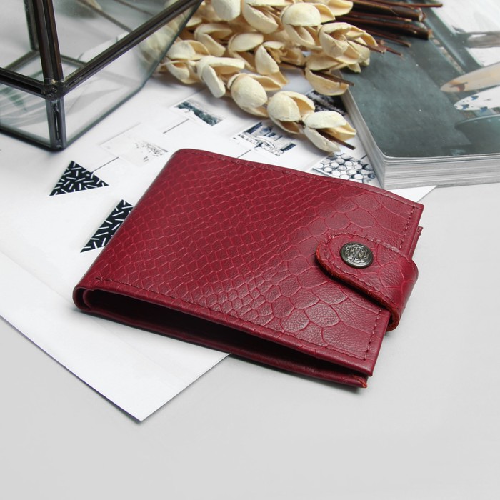 Кошелёк женский, отдел, для карт, для монет, питон, цвет малиновый