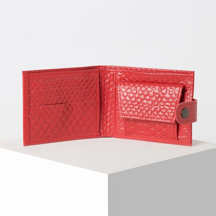 Кошелёк женский, отдел, для карт, для монет, крокодил/питон, цвет красный