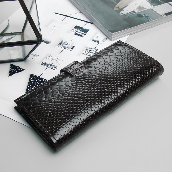 Кошелёк мужской, отдел, для карт, для монет, питон, цвет тёмно-коричневый