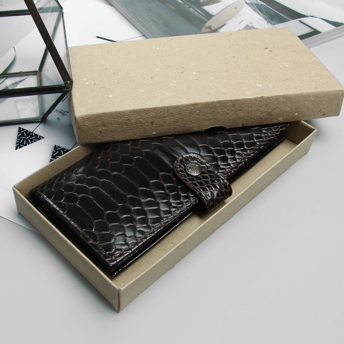 Кошелёк мужской, отдел, для карт, для монет, питон, цвет тёмно-коричневый