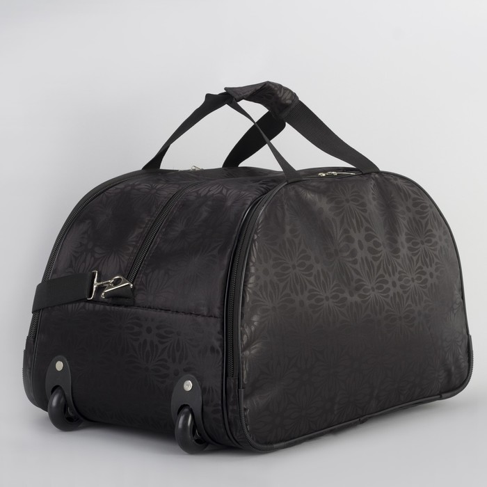 Сумка дорожная на колёсах «Ромашки», 1 отдел, 3 наружных кармана, ремень, цвет чёрный