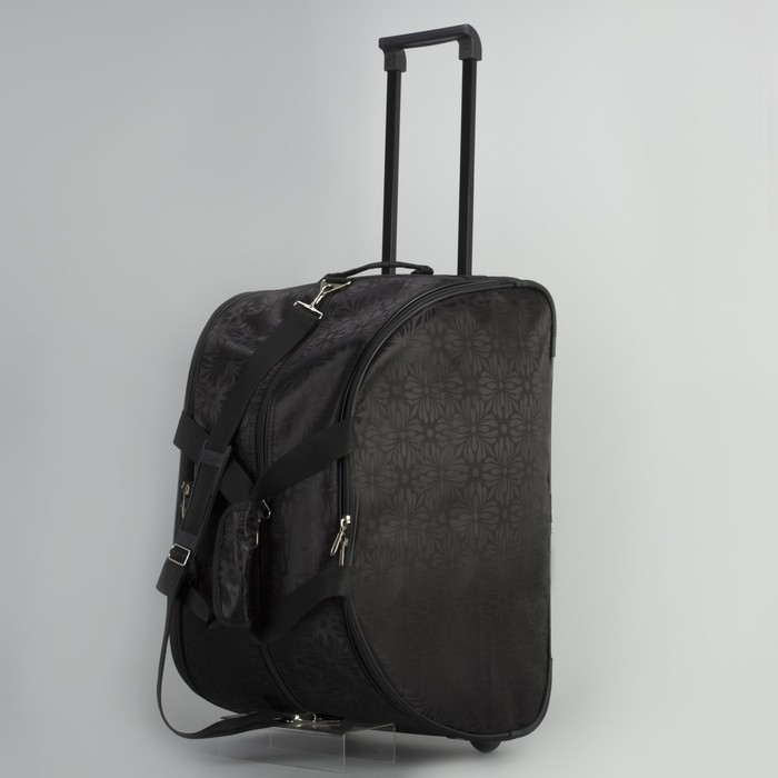 Сумка дорожная на колёсах «Ромашки», 1 отдел, 3 наружных кармана, ремень, цвет чёрный