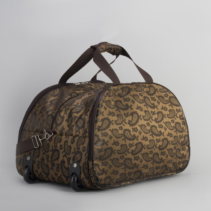 Сумка дорожная на колёсах, 1 отдел, 3 наружных кармана, ремень, цвет коричневый