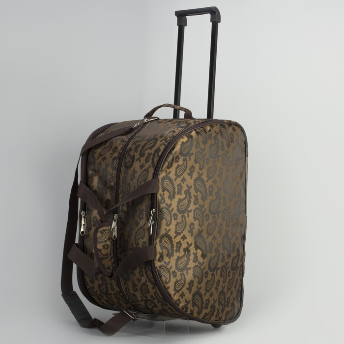 Сумка дорожная на колёсах, 1 отдел, 3 наружных кармана, ремень, цвет коричневый