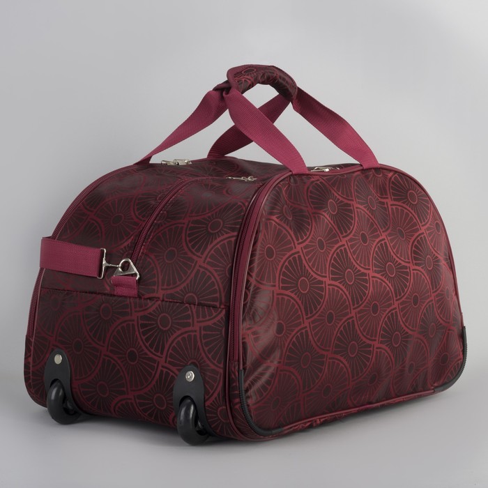 Сумка дорожная на колёсах «Ромашки», 1 отдел, 3 наружных кармана, ремень, цвет бордовый