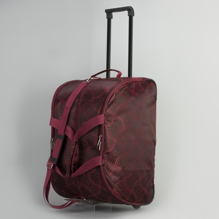 Сумка дорожная на колёсах «Ромашки», 1 отдел, 3 наружных кармана, ремень, цвет бордовый