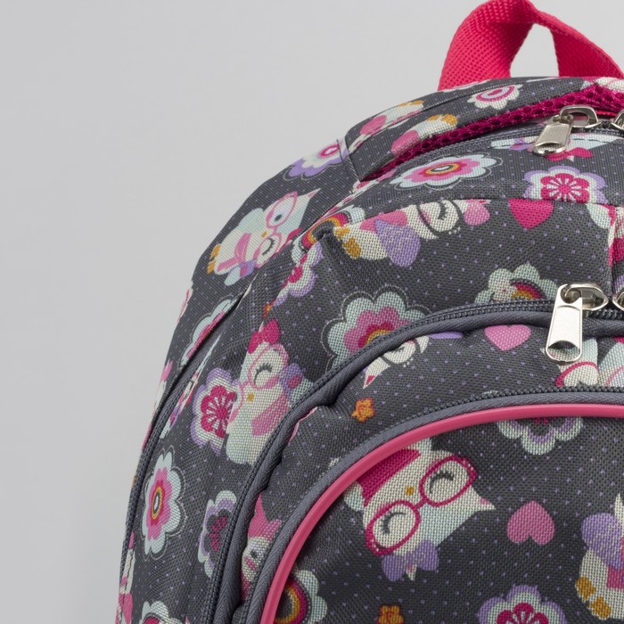 Рюкзак молодёжный «Совы», 3 отдела на молнии, 2 наружных кармана, цвет серый