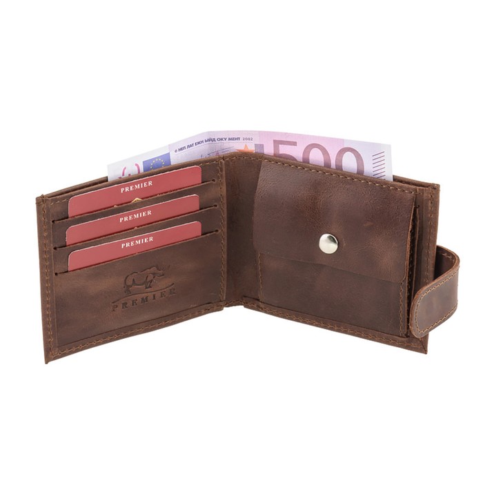 Кошелёк мужской, размер 11,5х9 см, цвет коричневый пулл-ап