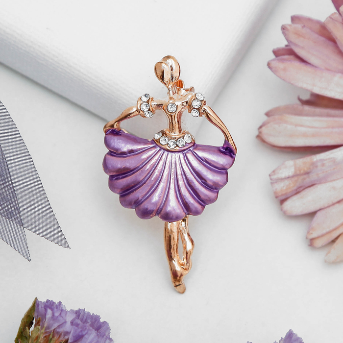 Брошь "Балерина" в плессированной юбке, цвет фиолетовый в золоте