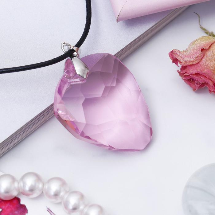Кулон на шнурке "Сияние" капля, цвет розовый, 45 см