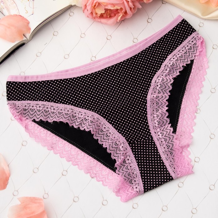 Трусы женские слипы Collorista (горошек и кружево), размер 42-44, цвет чёрный/розовый