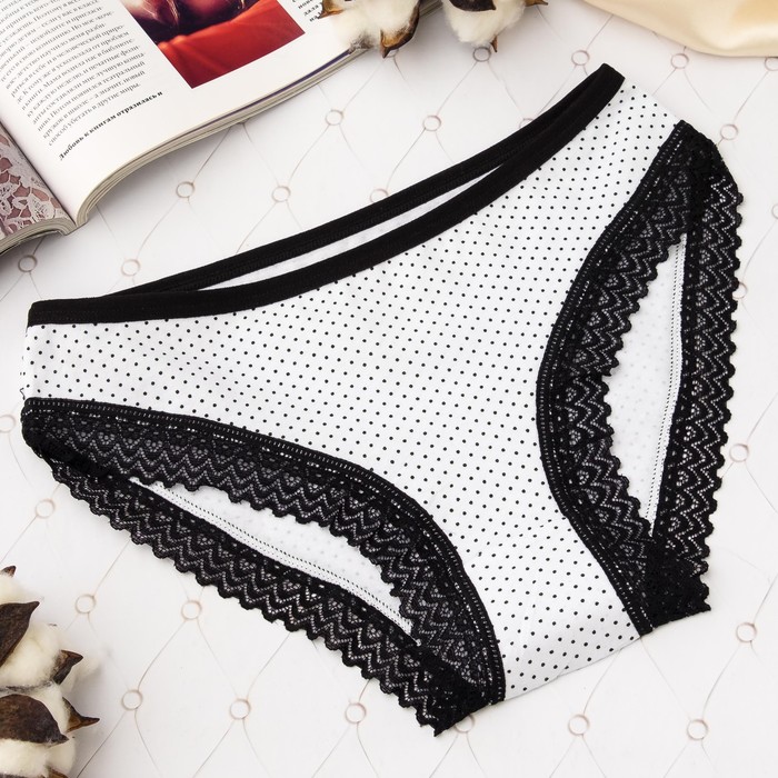Трусы женские слипы Collorista (горошек и кружево), размер 42-44, цвет белый/чёрное кружево