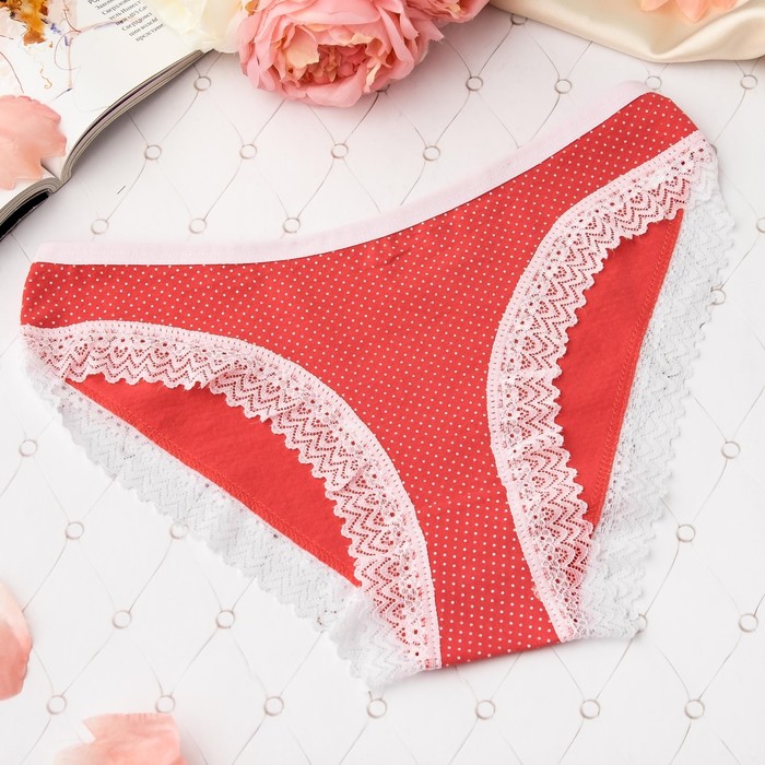 Трусы женские слипы Collorista (горошек и кружево), размер 42-44, цвет красный/белый