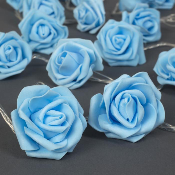 НИТЬ с насадками 5 м "Розы синие" 7 см, Н. С. УМС вилка, 20 LED-220V, фиксинг, ТЕПЛЫЙ БЕЛЫЙ