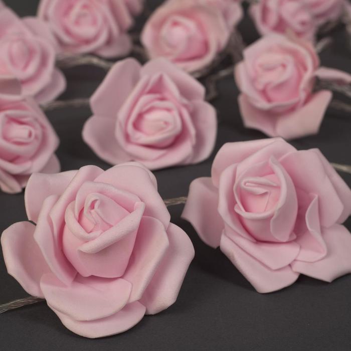 НИТЬ с насад. 5 м "Розы светло-розовые" 7 см, Н.С. УМС вилка, 20 LED-220V, фикс,ТЕПЛЫЙ БЕЛЫЙ