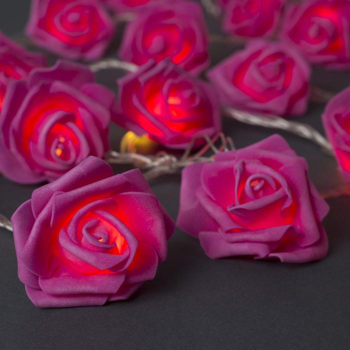 Гирлянда «Нить» 5 м с насадками «Розы розовые», IP20, прозрачная нить, 20 LED, свечение тёплое белое, 220 В