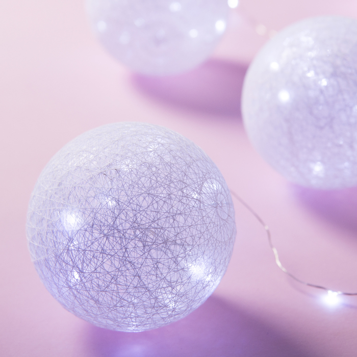 НИТЬ "Шары плетеные" 1,8 м, 6 х10 см, 100 LED-12V, нить белая, адаптер в компл. БЕЛЫЙ