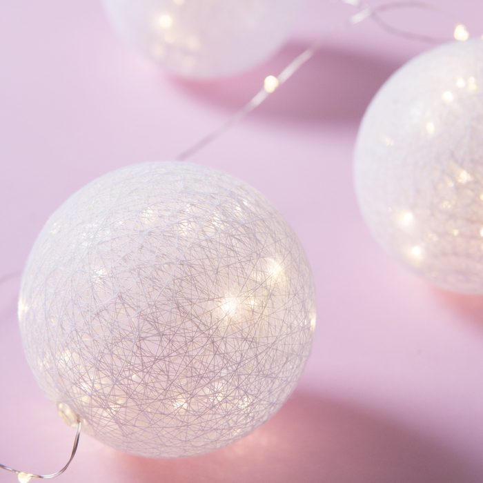 НИТЬ "Шары плетеные" 1,8 м, 6 х10 см, 100 LED-12V, нить белая, адаптер в комп.ТЕПЛ. БЕЛЫЙ