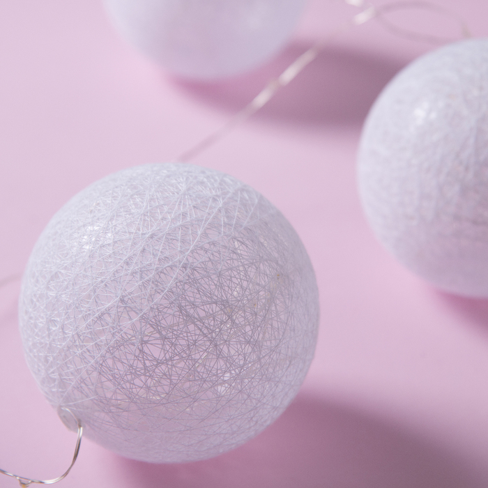 НИТЬ "Шары плетеные" 1,8 м, 6 х10 см, 100 LED-12V, нить белая, адаптер в комп.ТЕПЛ. БЕЛЫЙ