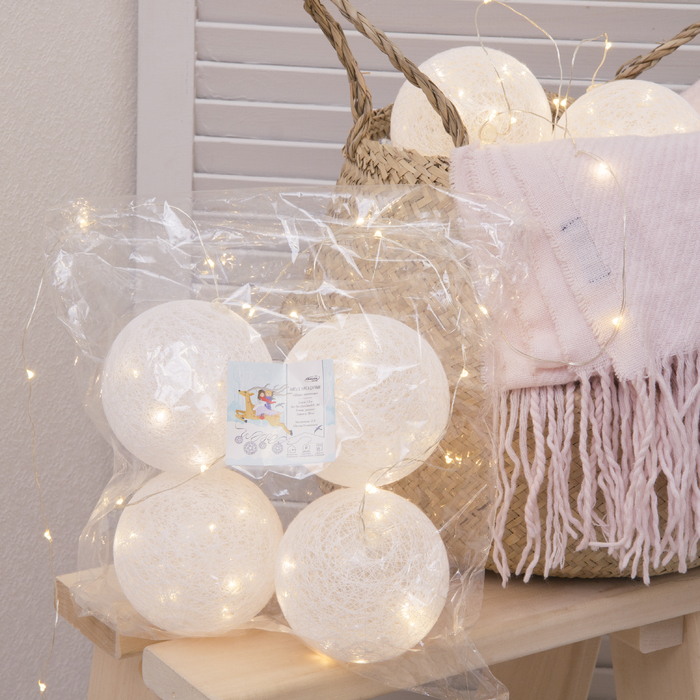 НИТЬ "Шары плетеные" 1,8 м, 6 х10 см, 100 LED-12V, нить белая, адаптер в комп.ТЕПЛ. БЕЛЫЙ