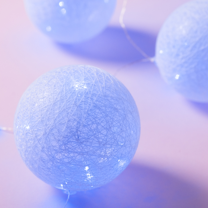 НИТЬ "Шары плетеные" 1,8 м, 6 х10 см, 100 LED-12V, нить белая, адаптер в компл. СИНИЙ
