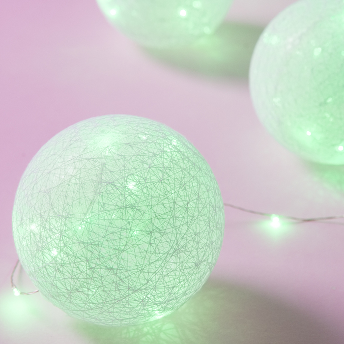 НИТЬ "Шары плетеные" 1,8 м, 6 х10 см, 100 LED-12V, нить белая, адаптер в компл. ЗЕЛЕНЫЙ