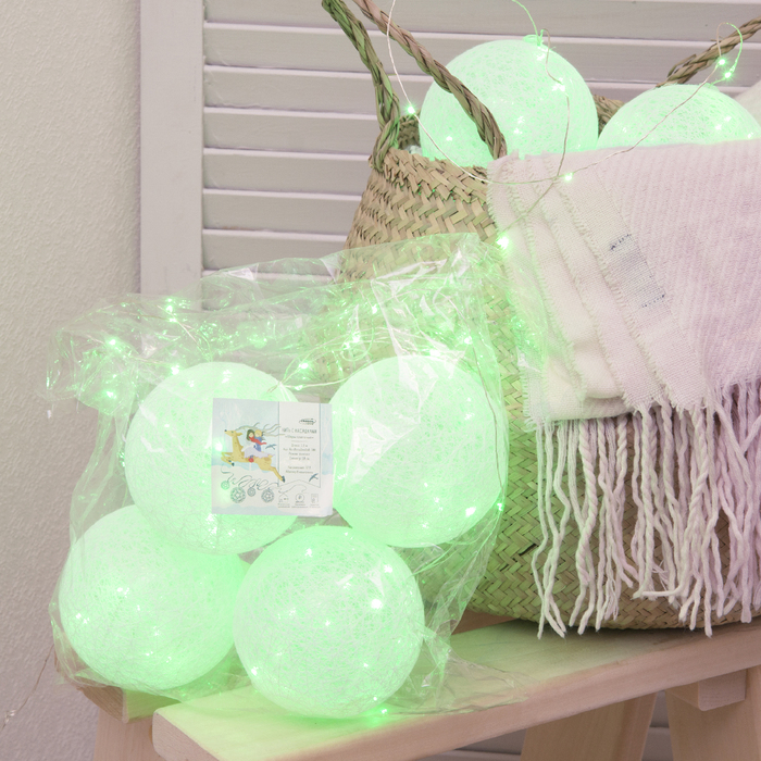 НИТЬ "Шары плетеные" 1,8 м, 6 х10 см, 100 LED-12V, нить белая, адаптер в компл. ЗЕЛЕНЫЙ