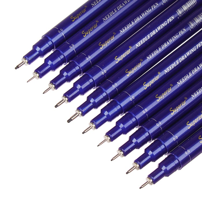 Набор ручек капиллярных (линеров), чёрные, не водостойкие, 10 штук