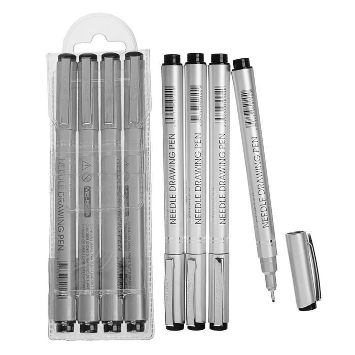 Набор ручек капиллярных линеров черных 4шт MS-807A