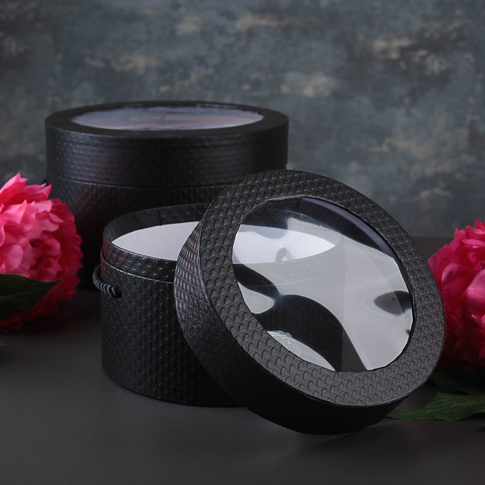 Набор коробок 2в1, 21,5 х 21,5 х 13 - 18,5 х 18,5 х 12 см, цвет чёрный