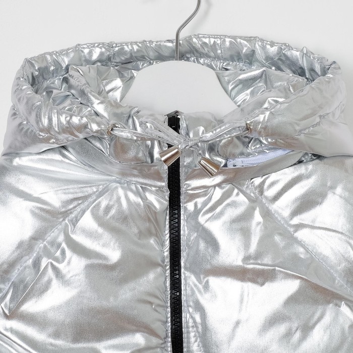 Жилет для девочки с капюшоном, без клапанов Т-12, серебро, рост 146-152 (40)