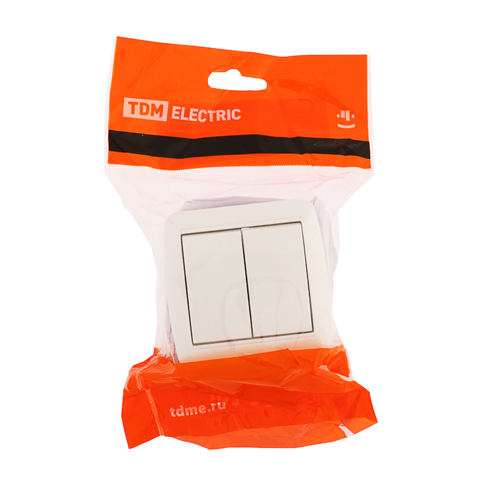 Выключатель TDM "Селигер", двухклавишный, открытой установки, IP44, 10 А, белый