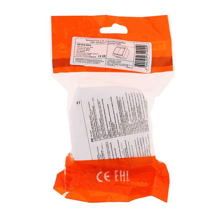 Выключатель TDM "Селигер", двухклавишный, открытой установки, IP44, 10 А, белый