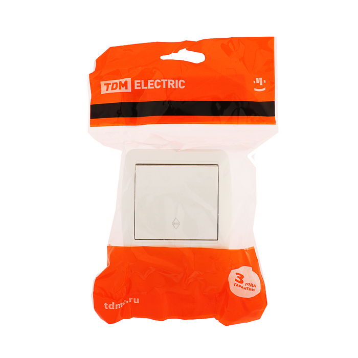 Переключатель TDM "Селигер", одноклавишный, открытой установки, IP44, 10 А, белый