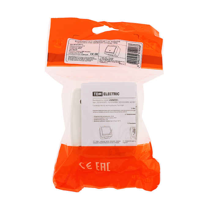 Переключатель TDM "Селигер", одноклавишный, открытой установки, IP44, 10 А, белый