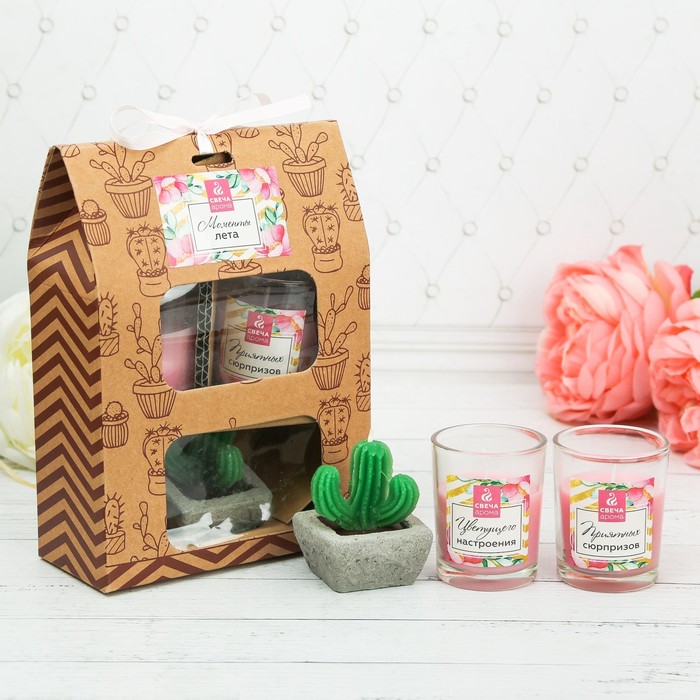 Набор свечей с кактусом "Моменты лета", 14 х 17,5 см