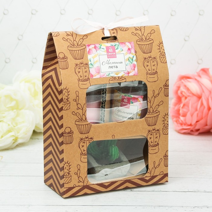 Набор свечей с кактусом "Моменты лета", 14 х 17,5 см