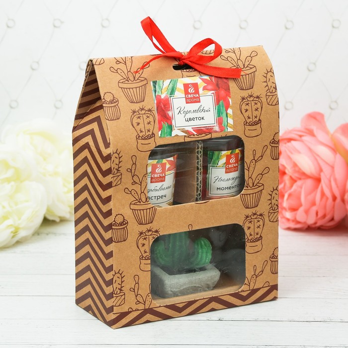 Набор свечей с кактусом "Королевский цветок", 14 х 17,5 см