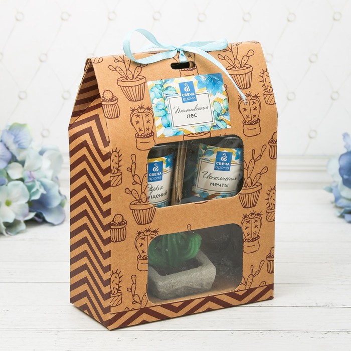 Набор свечей с кактусом "Таинственный лес", 14 х 17,5 см