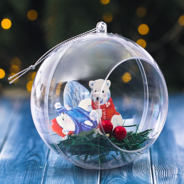 Шар ёлочный с композицией "Мишки", 10 см