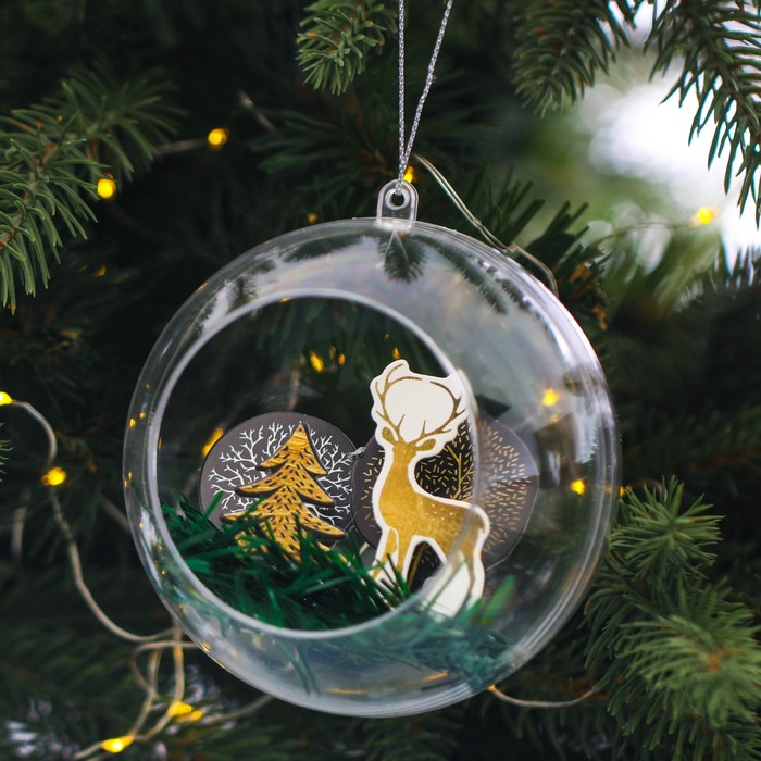 Шар ёлочный с композицией "Сказочный лес", 10 см