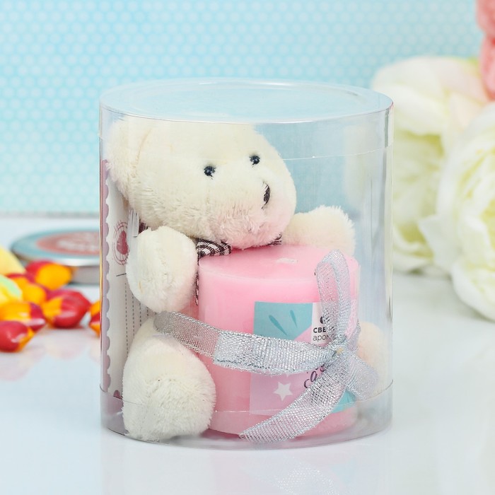 Набор подарочный свеча с мягкой игрушкой "Только для тебя!", розовая, 10,5 х 8,5 см