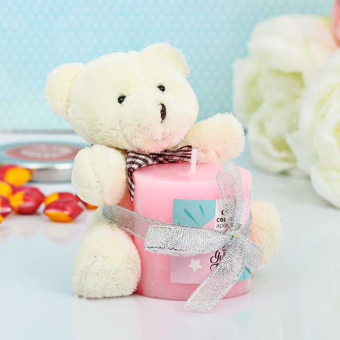 Набор подарочный свеча с мягкой игрушкой "Только для тебя!", розовая, 10,5 х 8,5 см
