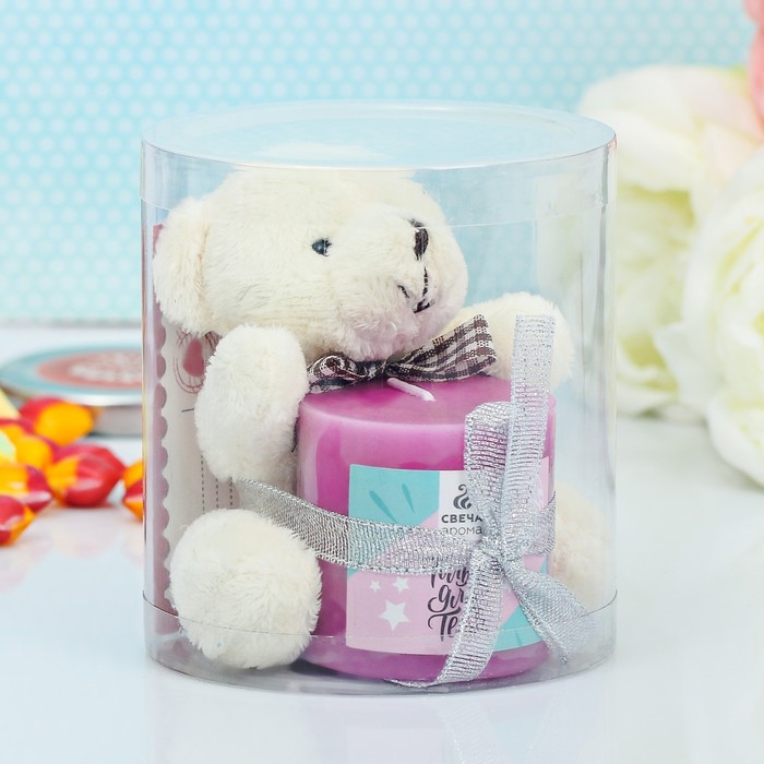Набор подарочный свеча с мягкой игрушкой "Только для тебя!", фиолет, 10,5 х 8,5 см
