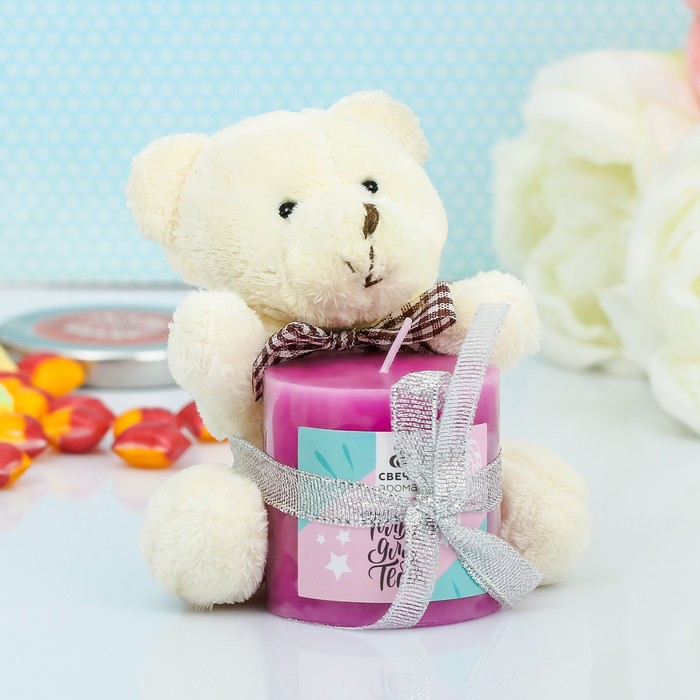 Набор подарочный свеча с мягкой игрушкой "Только для тебя!", фиолет, 10,5 х 8,5 см