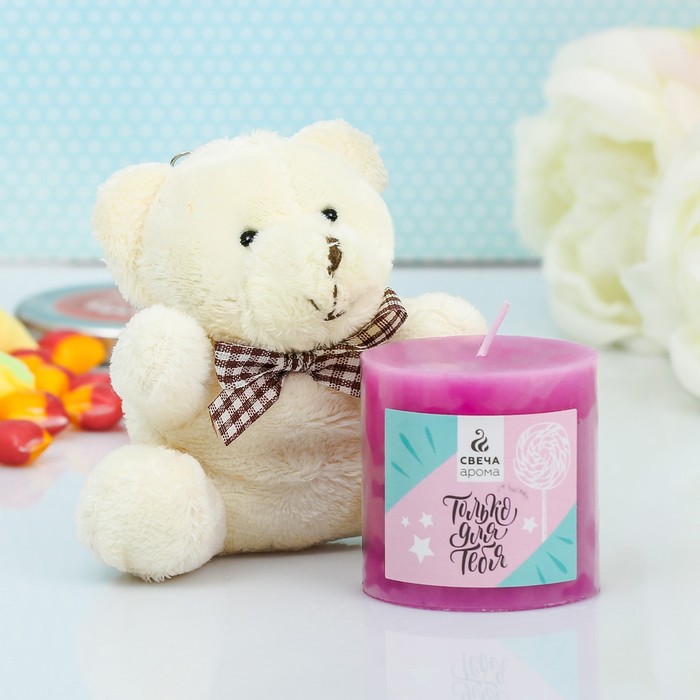 Набор подарочный свеча с мягкой игрушкой "Только для тебя!", фиолет, 10,5 х 8,5 см